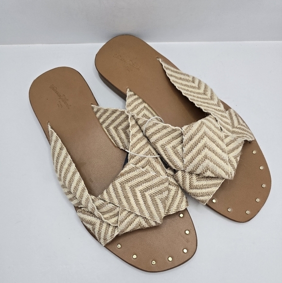 Universal Thread | 'Lousie' tan cream natural fiber open-toe slide sandals WMS 9 - Picture 2 of 10